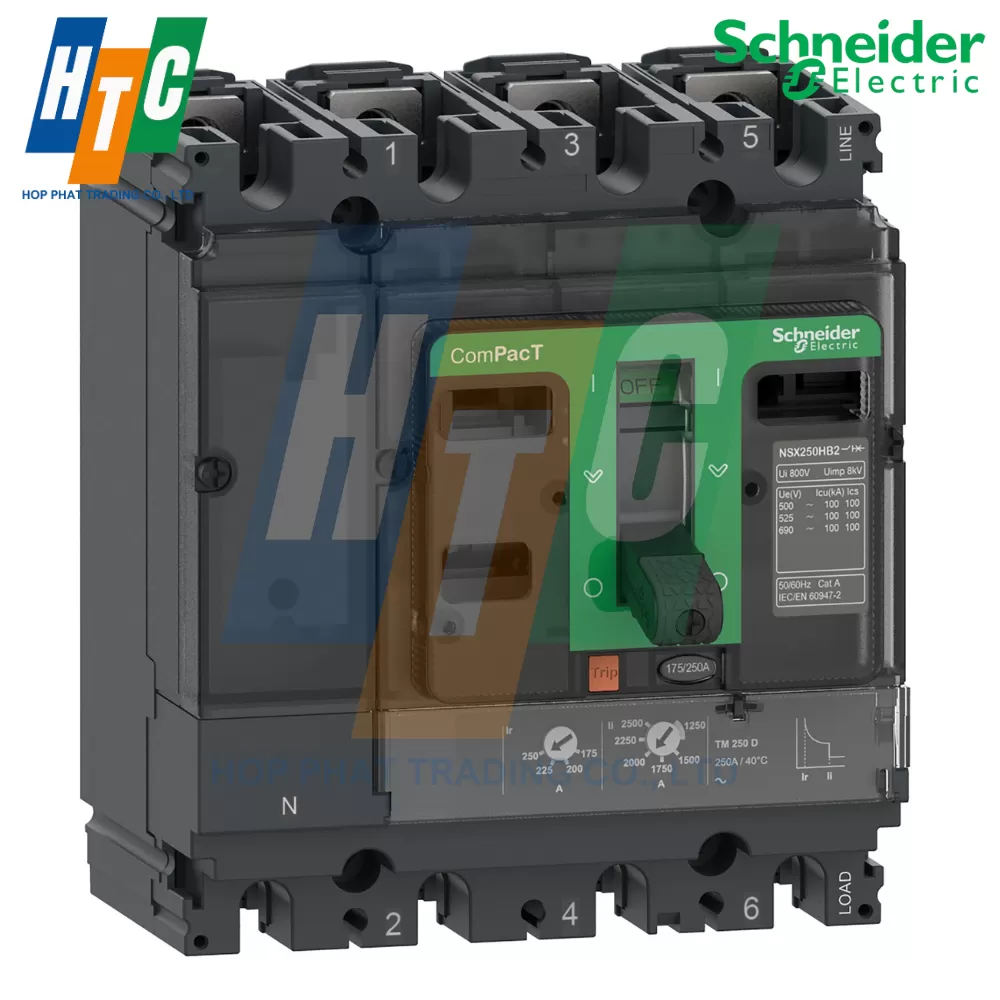 Cầu dao tự động NSX250F 36kA AC 4P3D 200A TMD